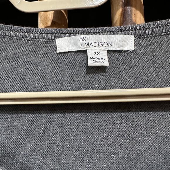 89th Madison Women Sweater Plus 3X Gray Colorblock Asymmetrical Minimalist - Picture 3 of 7